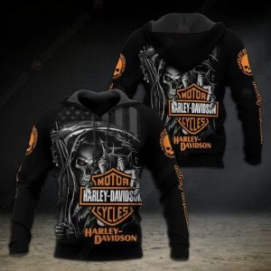 Grim Reaper American Flag Harley Davidson Motocycle 3D Hoodie All Over Print