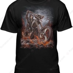 Grim Reaper Goth Biker Rock Flames Skull Motorcycle T-Shirt