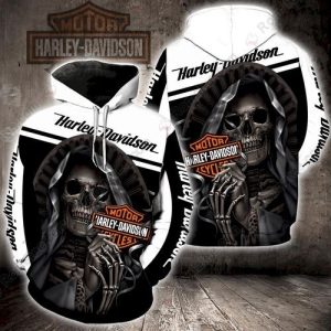 Grim Reaper Harley Davidson White And Black 3D Hoodie All Over Print