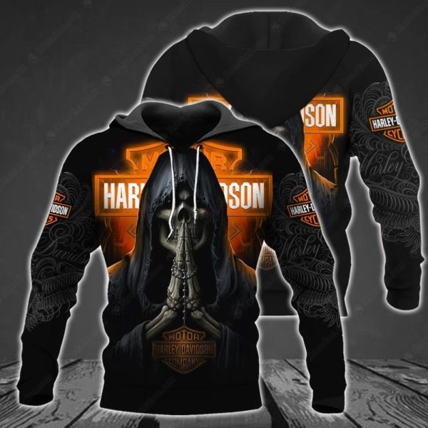 Grim Reaper Praying Harley Davidson Motocycle 3D Hoodie All Over Print