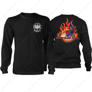 Hog Rider Bikes Blues And BBQ Motorcycle Rally T Shirt Flaming Chopper Motorcycle Rally 2024 Fayetteville 3 long sleeve