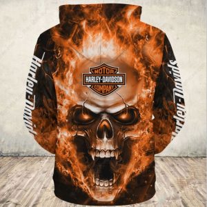 Horror Skull Fire Harley Davidson Motorcycle Wings Anger Logo Racing 3D Hoodie All Over Print 2