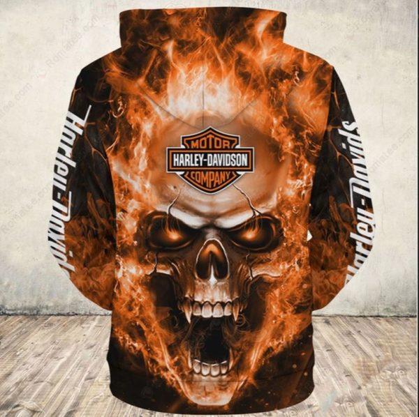 Horror Skull Fire Harley Davidson Motorcycle Wings Anger Logo Racing 3D Hoodie All Over Print