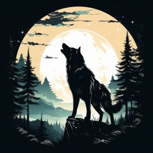 Howling Wolf Under Moon