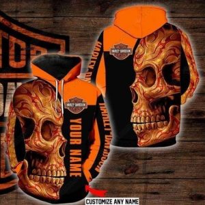 Sugar Skull Harley Davidson Customize Custom Name 3D Hoodie All Over Print