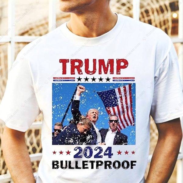 Trump 2024 Bulletproof MAGA T-Shirt, Donald Trump Raised Fist Tee, Trump Shooter Merch, Conservative Trump Gift