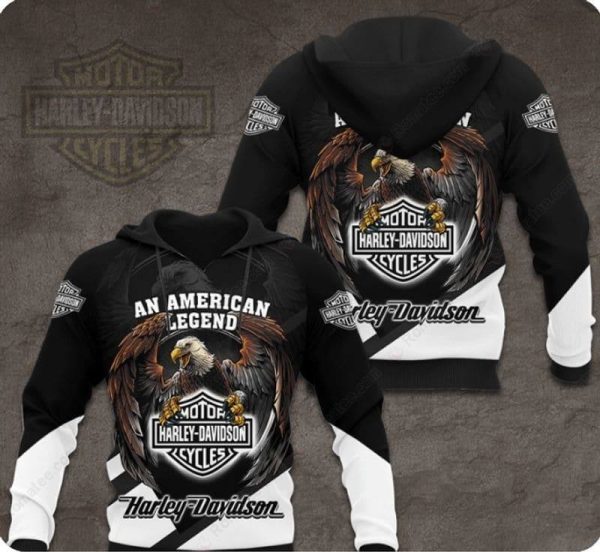 An American Legend Eagle And Harley-Davidson Hoodie, Black And Gold Harley-Davidson Hoodie