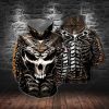 Angry Devil Skull Horns Harley-Davidson Hoodie, Dark Harley-Davidson Skull With American Flag 3D All Over Print