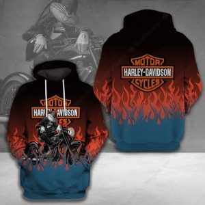 Biker Bugs Bunny Harley-Davidson Hoodie, Biker on Motorcycle with Fiery Gradient Design