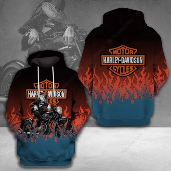 Biker Bugs Bunny Harley-Davidson Hoodie, Biker on Motorcycle with Fiery Gradient Design