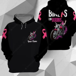 Bikers for Boobs with Pink Ribbons Merch, Bold Design for Breast Cancer Awareness Motorcycle Graphic Hoodie