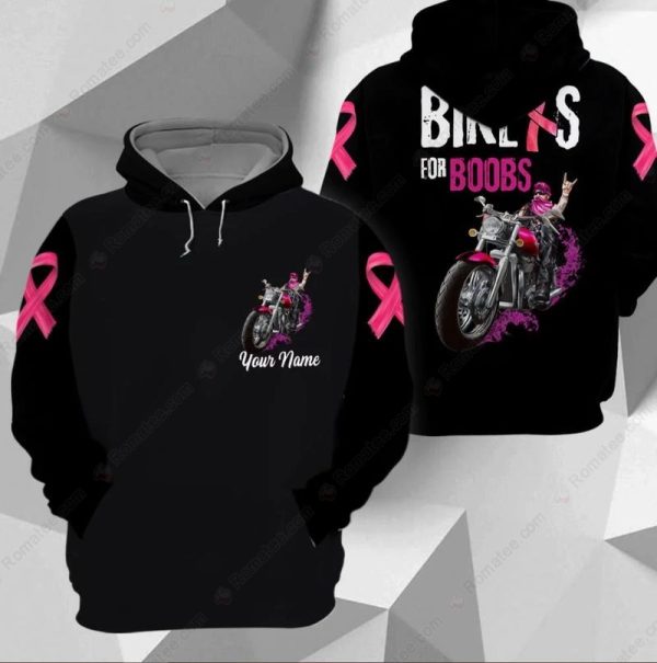 Bikers for Boobs with Pink Ribbons Merch, Bold Design for Breast Cancer Awareness Motorcycle Graphic Hoodie