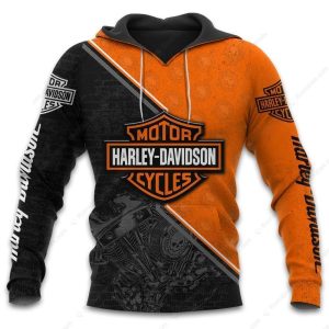 Black and Orange Harley Davidson Mechanics Pride Hoodie Harley Davidson Willie G Skull Engine Pullover 1