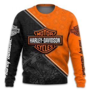 Black and Orange Harley Davidson Mechanics Pride Hoodie Harley Davidson Willie G Skull Engine Pullover 4 long sleeve