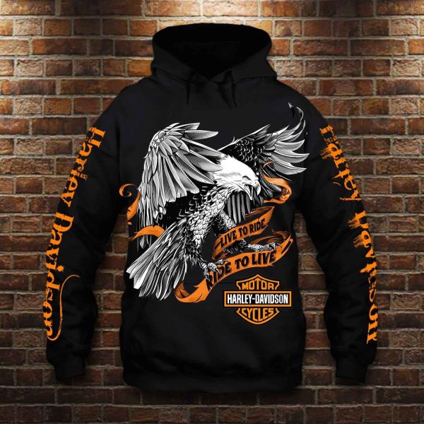 Eagles Harley Davidson Motorcycle Racing Live To Ride Ride To Live 3D All Over Print Hoodie