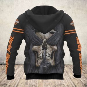 Edgy Rose Skull Graphic Harley Davidson Hoodie See No Evil Hear No Evil Speak No Evil Bold Black and Gray Harley Davidson Hoodie 2