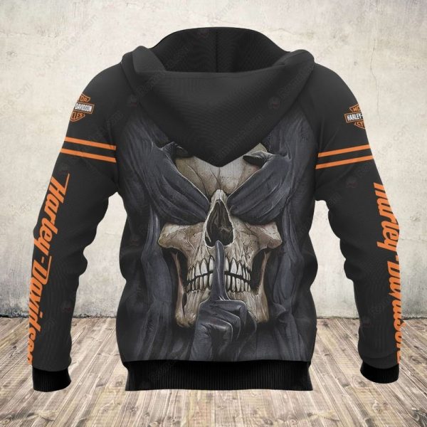 Edgy Rose Skull Graphic Harley-Davidson Hoodie, See No Evil, Hear No Evil, Speak No Evil Bold Black and Gray Harley-Davidson Hoodie