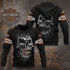 Fierce Skull Holding Harley-Davidson Graphic Hoodie, Bold Black Hoodie with Edgy Skull Graphic