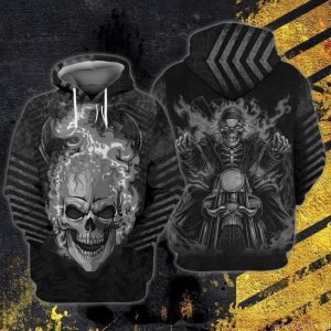 Fierce Skull and Skeleton Rider Merch, Rebel Spirit Motorcycle Hoodie