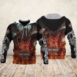 Flames and Demons Harley-Davidson Hoodie, Bold Black and Fiery Red Harley-Davidson 3D All Over Print