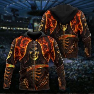 Grim Reaper Skull Harley-Davidson Merch, Skull and Flame Graphic Hoodie