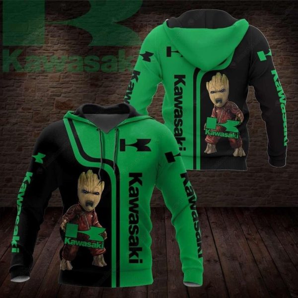 Guardians of Speed, Groot Kawasaki 3D Printed Hoodie – Green & Black