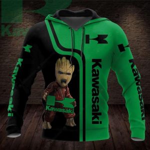 Guardians of Speed, Groot Kawasaki 3D Printed Hoodie – Green & Black