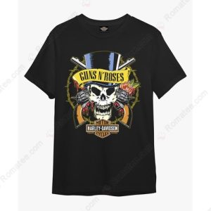 Guns N’ Roses Skull And Pistols T-Shirt, Harley-Davidson Skull Graphic Merch