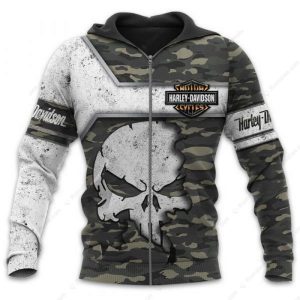 Harley Davidson Camo The Punisher Skull Hoodie Harley Davidson Military Inspired Biker Apparel 3 zip hoodie