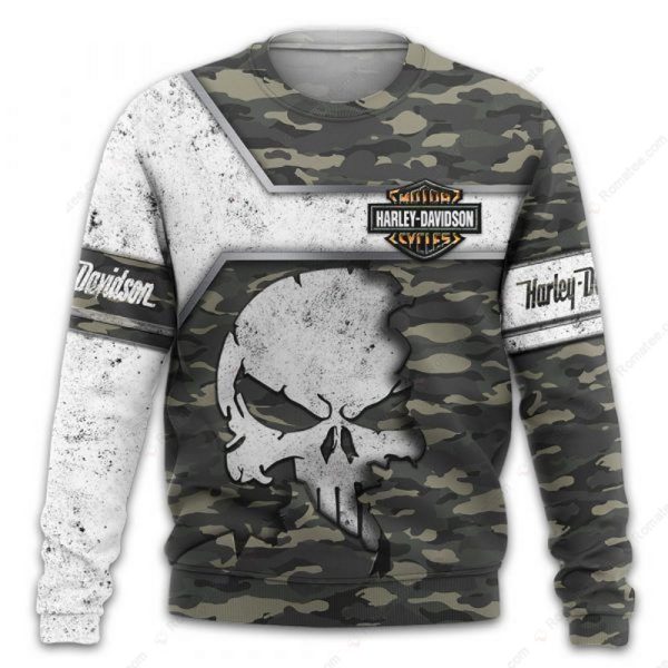 Harley Davidson Camo The Punisher Skull Hoodie, Harley-Davidson Military-Inspired Biker Apparel