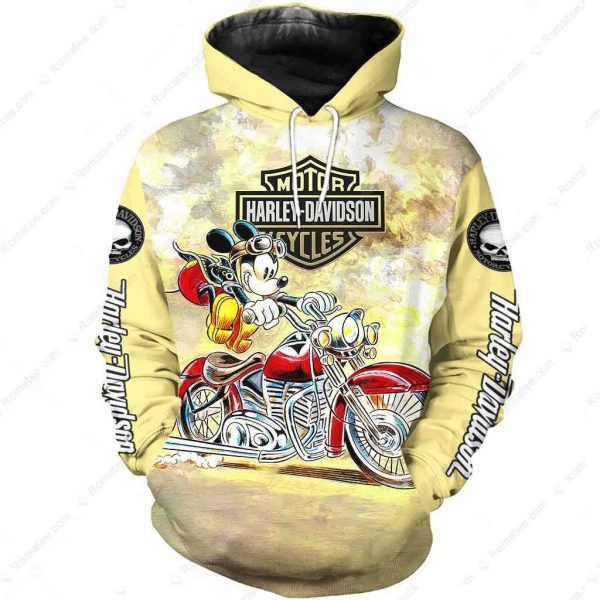 Harley-Davidson Cartoon Mouse Hoodie,  Cartoon Character with Harley-Davidson Logo Hoodie