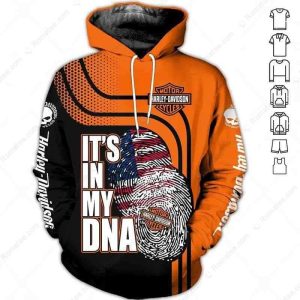 Harley-Davidson DNA And Fingerprint Hoodie, Bold Orange Fingerprint with American Flag