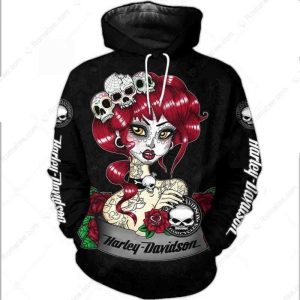 Harley-Davidson Day of the Dead Skull & Roses Hoodie, Willie G Skull Logo Harley-Davidson Hoodie