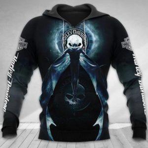 Harley-Davidson Demon Wings Merch, Harley-Davidson Willie G Skull Swirling Blues Hoodie