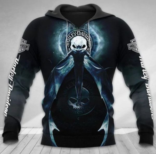 Harley-Davidson Demon Wings Merch, Harley-Davidson Willie G Skull Swirling Blues Hoodie