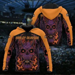 Harley-Davidson Demonic Skull Hoodie, Harley-Davidson Deep Purples and Oranges Merch