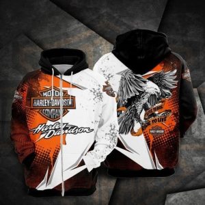 Harley-Davidson Eagle and Ride to Live Hoodie, Striking Orange and Black Harley-Davidson Hoodie