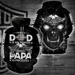 Harley-Davidson Eagle and Skull Hoodie, Being A Is An Honor Being A Papa Is Priceless Black Skull 3D Hoodie