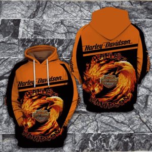 Harley-Davidson Fiery Eagle and Wolf Hoodie, Bold Graphic for Adventure Seekers