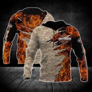 Harley Davidson Flame Burst Camo Hoodie Dynamic Flame Military Harley Davidson Apparel 1