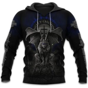 Harley-Davidson Gargoyle Hoodie, Dark Fantasy Design with Menacing Wings 3D All Over Print