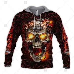 Harley Davidson Glowing Eyes Skull Hoodie Fiery Skull Harley Davidson Rider Apparel 1