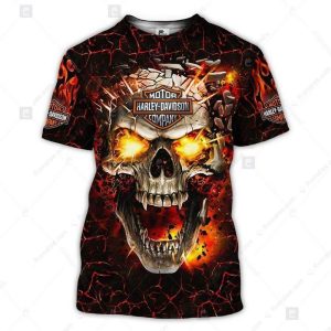 Harley Davidson Glowing Eyes Skull Hoodie, Fiery Skull Harley Davidson Rider Apparel