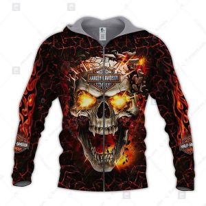 Harley Davidson Glowing Eyes Skull Hoodie Fiery Skull Harley Davidson Rider Apparel 3 zip hoodie