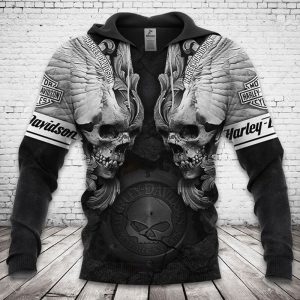 Harley Davidson Gothic Winged Skull Hoodie Dramatic H D Twin Skull Graphic Motorcycle Pullover 1