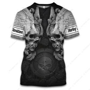 Harley Davidson Gothic Winged Skull Hoodie Dramatic H D Twin Skull Graphic Motorcycle Pullover 2 tshirt