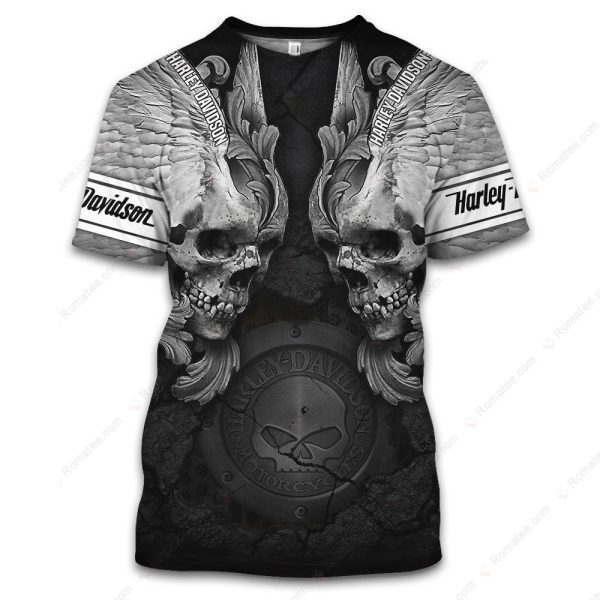 Harley-Davidson Gothic Winged Skull Hoodie, Dramatic H-D Twin Skull Graphic Motorcycle Pullover