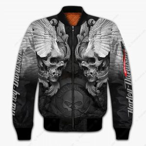 Harley Davidson Gothic Winged Skull Hoodie Dramatic H D Twin Skull Graphic Motorcycle Pullover 3 bomber jacket