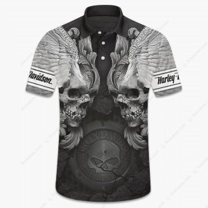 Harley Davidson Gothic Winged Skull Hoodie Dramatic H D Twin Skull Graphic Motorcycle Pullover 4 polo shirt