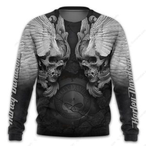 Harley Davidson Gothic Winged Skull Hoodie Dramatic H D Twin Skull Graphic Motorcycle Pullover long sleeve